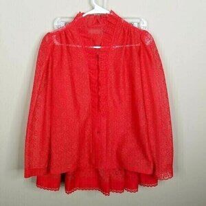 Vintage 70s Little House Creations‎ Red Lace Blouse & Skirt Set With Ruffles